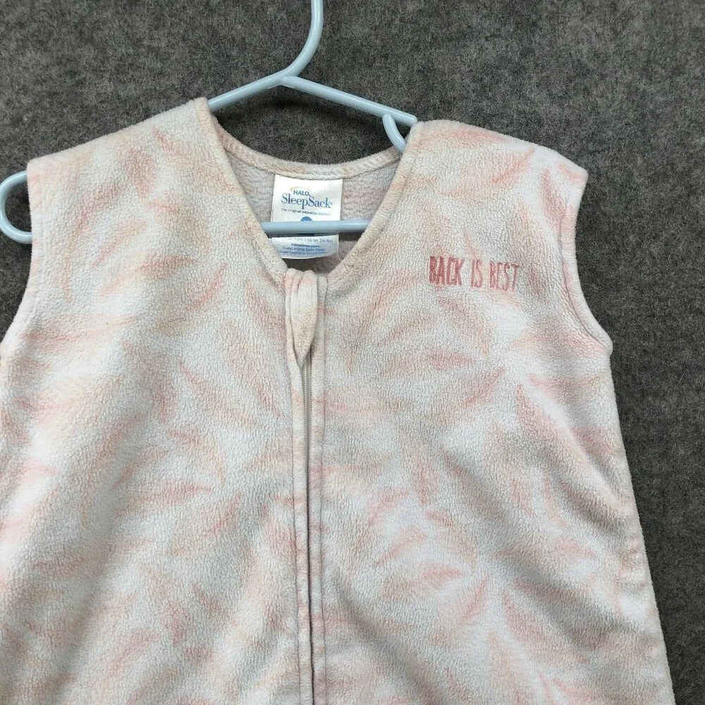 Halo Sleep Sack Baby Girls M 6-12M Sleeveless Fleece Pink White Winter 16-24 lbs